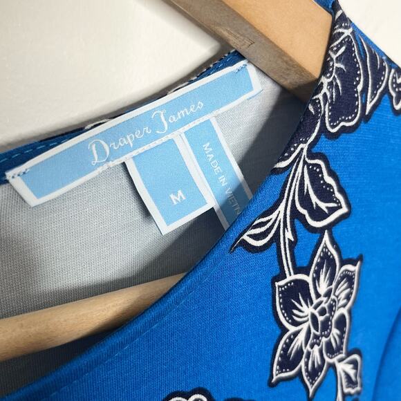 Draper James Womens Geranium Bell Sleeve Shift Dress Medium Blue Floral Stretch - Picture 5 of 9